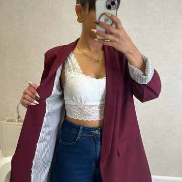 Blazer com Forro Listrado Bordeaux