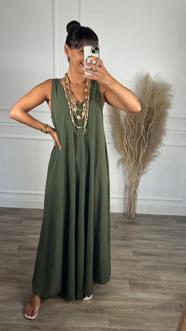 Vestido oversize de alça grossa Verde tropa