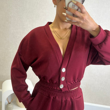 Conjunto Blusa com botões dourados+ Pantalona Bordeaux