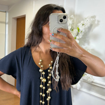 Vestido oversize com folho na manga em Azul Marinho