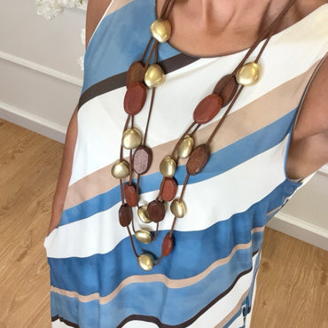 Vestido Malha Fria comprido estampado Azul