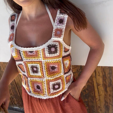 Top Crochet tons cor tijolo e castanho