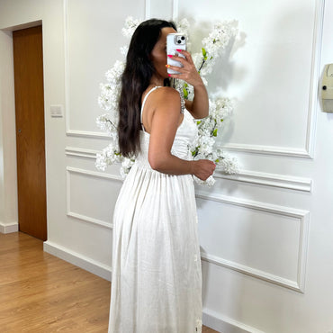Vestido Indiano de Algodão com flores em Verde Seco