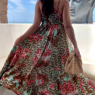 Vestido Verde água e rosa com padrão