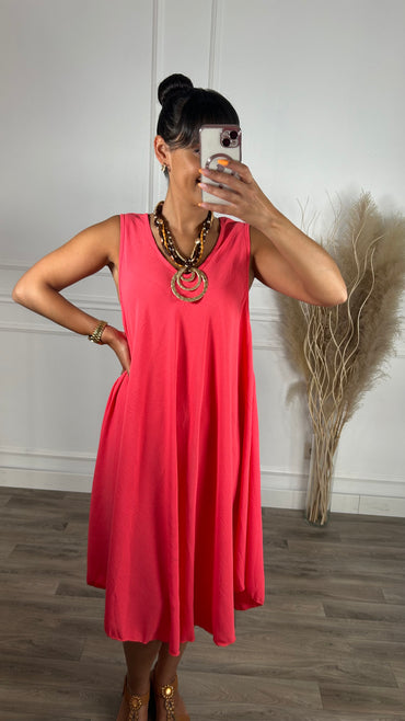 Vestido oversize de alças larga Midi Rosa