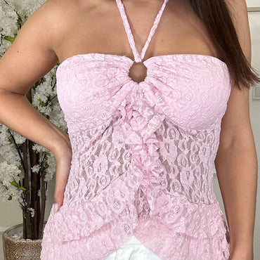 Top de renda com argola Rosa