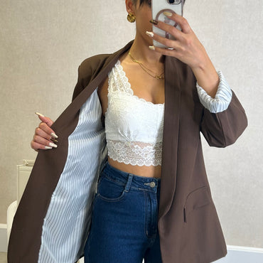 Blazer com Forro Listrado Castanho