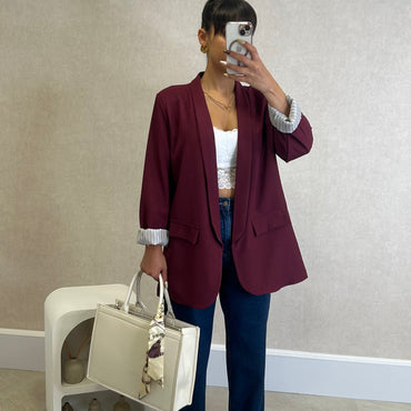 Blazer com Forro Listrado Bordeaux