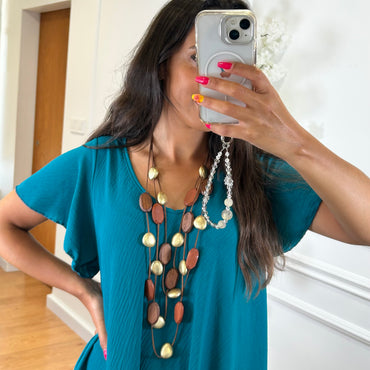 Vestido Midi oversize com folho na manga Azul petróleo