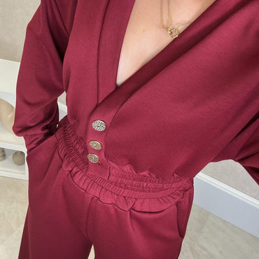 Conjunto Blusa com botões dourados+ Pantalona Bordeaux