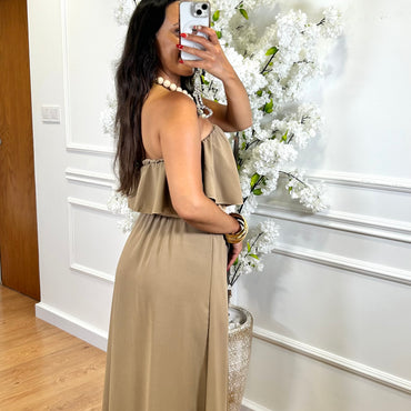 Vestido Com folho em Taupe