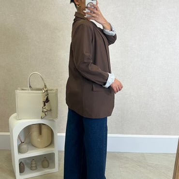 Blazer com Forro Listrado Castanho