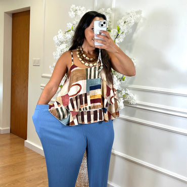 Pantalona Plissada Azul