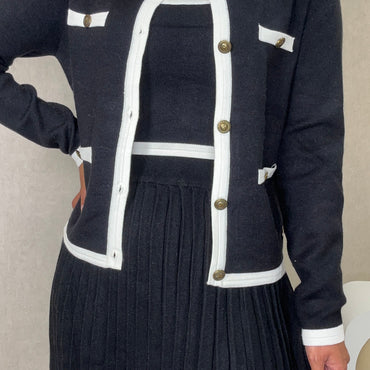 Conjunto Cardigan + Top 2 cores Preto com branco