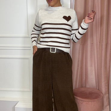 Camisola malha com Coração em Bege