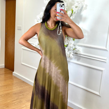 Vestido de Lycra comprido estampado Tons Verde