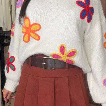 Camisola malha com flores 3.0 Branca