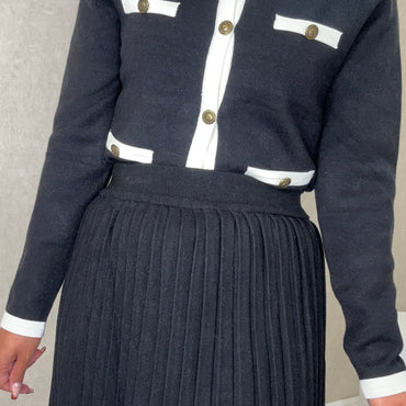 Conjunto Cardigan + Top 2 cores Preto com branco