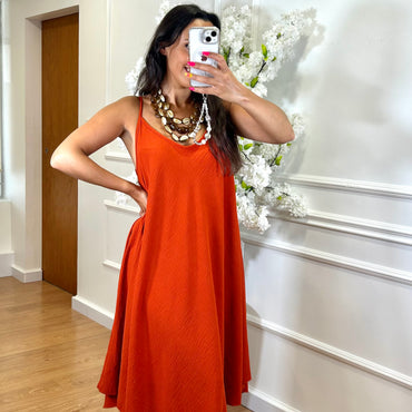 Vestido Midi oversize de alças Cor Tijolo