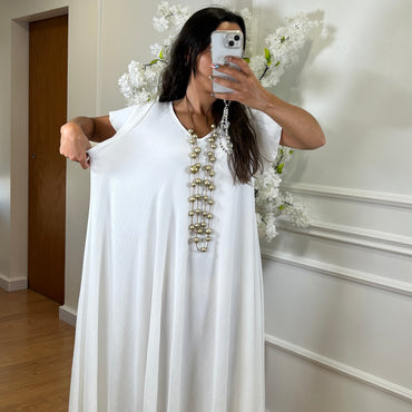 Vestido oversize com folho na manga em Branco