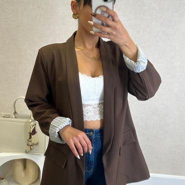 Blazer com Forro Listrado Castanho