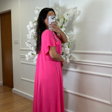 Vestido oversize com folho na manga em Rosa