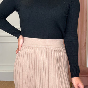 Mini saia plissada Camel