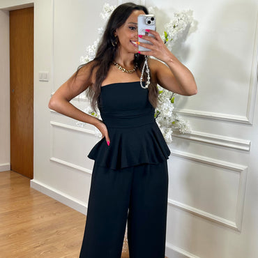 Conjunto blusa cai-cai + pantalona em Preto