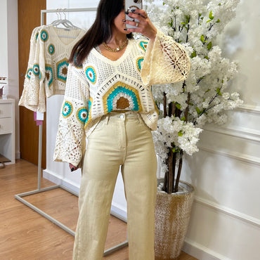 Calça de Ganga Wide Leg REDIAL bege