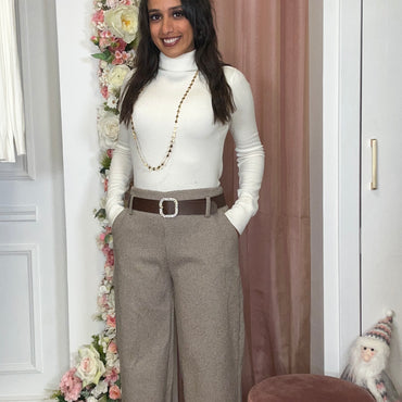 Calça Fazenda Pied de Poule com cinto Castanho Claro