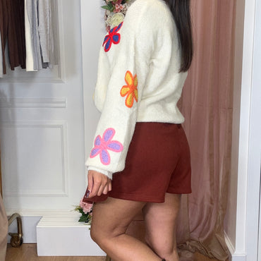 Camisola malha com flores 3.0 Branca