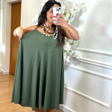 Vestido Midi oversize de alças Verde Tropa