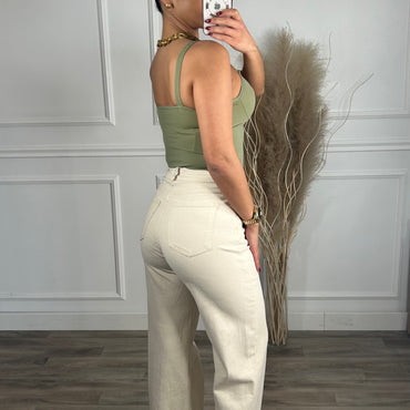 Calça Wide Leg Bege Pigmentada REDIAL