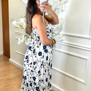 Vestido Cai-Cai com flores Azul Marinho