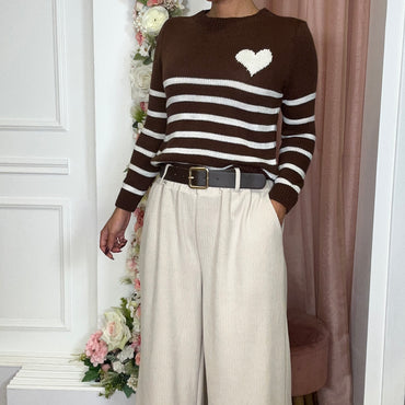 Camisola malha com Coração em Castanho