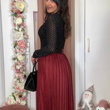 Saia Plissada Pêle de Pessego Bordeaux