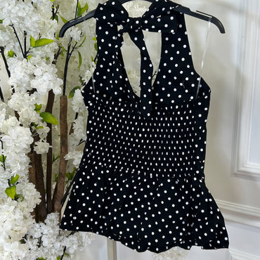 Blusa com godé Bolinhas Preto