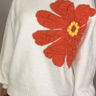 Camisola malha com flor em Branco