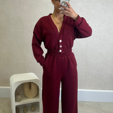 Conjunto Blusa com botões dourados+ Pantalona Bordeaux