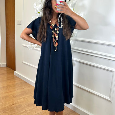 Vestido Midi oversize com folho na manga Azul Marinho