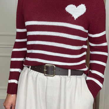 Camisola malha com Coração em Bordeaux