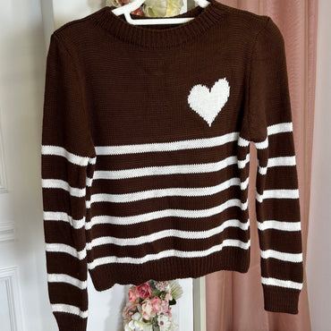 Camisola malha com Coração em Castanho