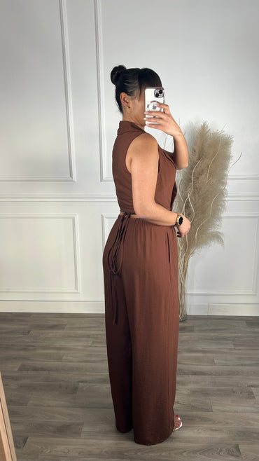 Conjunto colete de apertar + pantalona Chocolate