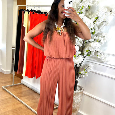 Conjunto Plissado Top Cai-Cai + Pantalona em Coral