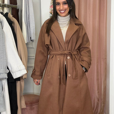 Casaco de Fazenda Comprido Texturado Castanho