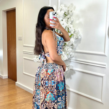 Conjunto Top + Saia com estampado em Azul