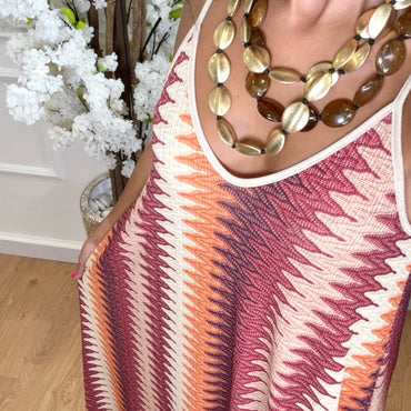 Vestido Zig Zag com fio dourado em Bordo