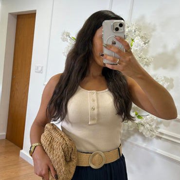 Pantalona Engelhada com Cinto em Azul Marinho