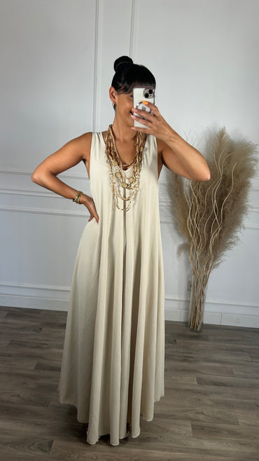 Vestido oversize de alça grossa Bege