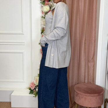 Conjunto Top com brilhos + Casaco Cinza